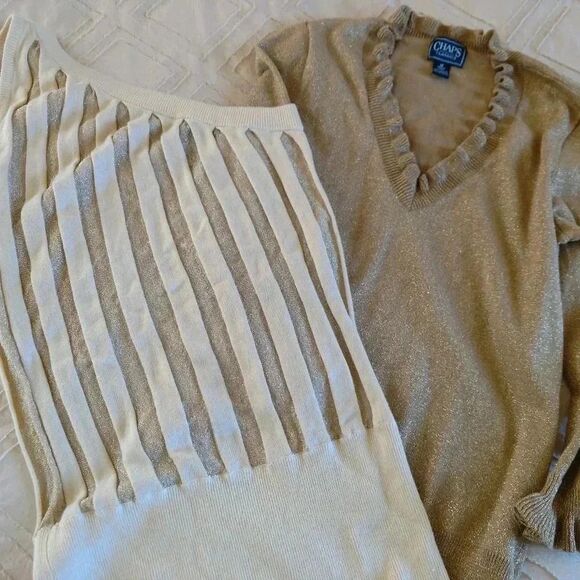 Holiday Bundle, Vintage Chaps Classics & Arden B. Gold Metallic Sweater/Blouse - Picture 1 of 9